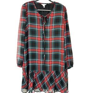 Draper James Plaid Tie Neck Flounce Shift Dress Office Preppy Career Size XXL